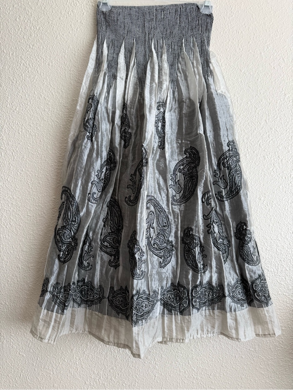 Lapis Gray and Black Paisley Maxi Skirt